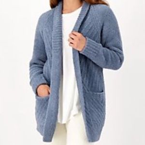 BAREFOOT DREAMS | open front pocket ribbed cardigan dusty blue | large